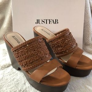 NEW JustFab Cognac Wedge Sandals